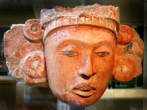Mayan earthenware portrait of nobleman (c700) from Guatemala at San Antonio Museum of Art. San Antonio, TX.