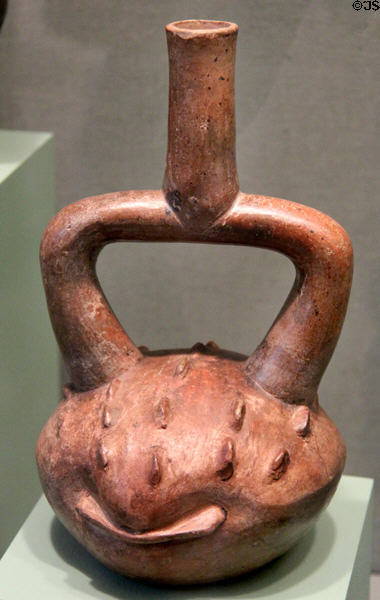 Chavin culture earthenware vessel with clam motif (c1000-800 BCE) from Tembladera, North Coast Peru at San Antonio Museum of Art. San Antonio, TX.