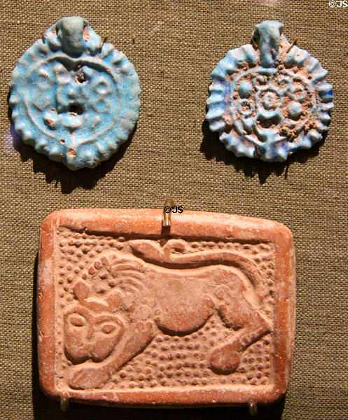 Ceramic Turkish pendants (1092-1307) & Islamic plaque (14th C) at San Antonio Museum of Art. San Antonio, TX.