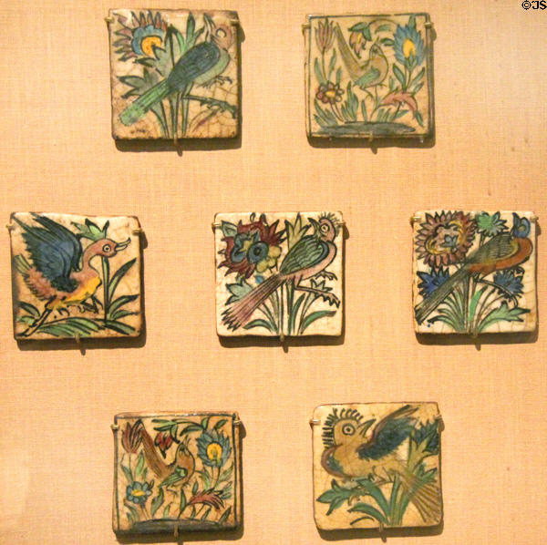 Earthenware tiles with birds (19th C) from Iran at San Antonio Museum of Art. San Antonio, TX.