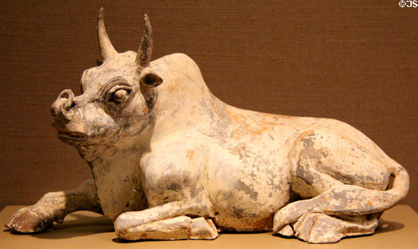 Northern Qi dynasty earthenware Ox model for tomb (550-77) from China at San Antonio Museum of Art. San Antonio, TX.