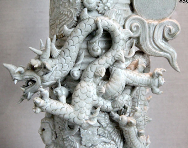 Dragon detail on Song / Yuan dynasty porcelain Qingbai ware urn (13-14th C) from China at San Antonio Museum of Art. San Antonio, TX.