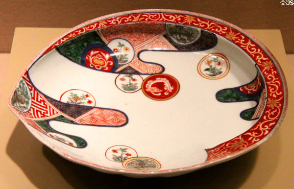 Edo period Japanese Hizen ware porcelain dish in form of abalone shell (c1690) at San Antonio Museum of Art. San Antonio, TX.