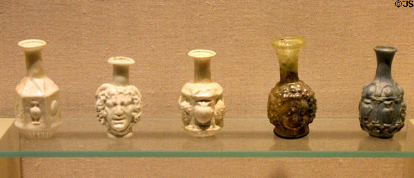 Mold-blown glass bottles (mid-late1st C CE) from Eastern Mediterranean at San Antonio Museum of Art. San Antonio, TX.