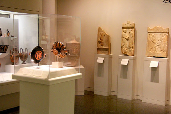 Gallery of ancient Greek pottery & stone carvings at San Antonio Museum of Art. San Antonio, TX.