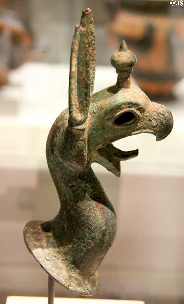 Bronze griffin handle from cauldron (650-620 BCE) from Greece at San Antonio Museum of Art. San Antonio, TX.