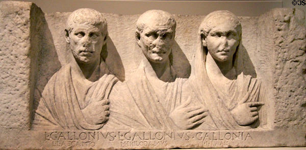 Roman marble funerary relief for two men & a woman with names (late 1stC BCE-early 1stC CE) at San Antonio Museum of Art. San Antonio, TX.