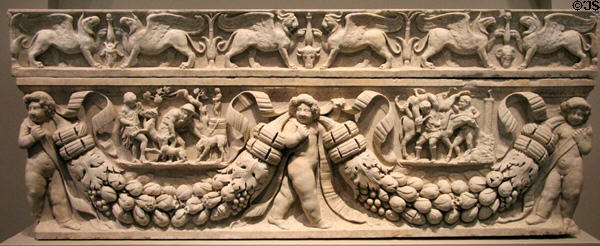 Roman marble garland sarcophagus (c130-150 CE) at San Antonio Museum of Art. San Antonio, TX.