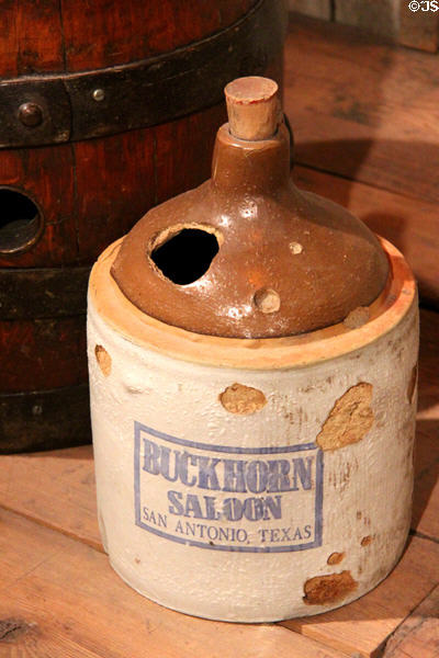 Antique liquor flask from Buckhorn Saloon at Buckhorn Museum. San Antonio, TX.