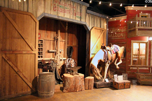 Blacksmith shop in frontier village at Buckhorn Museum. San Antonio, TX.