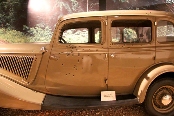 Replica of bullet hole pattern on Bonnie & Clyde death car at Buckhorn Museum. San Antonio, TX.