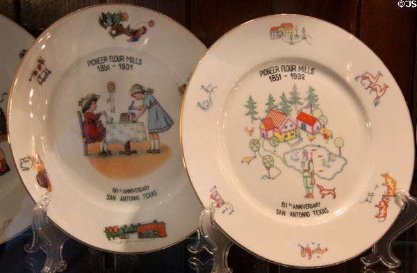 Pioneer Flour mills anniversary ceramic plates (1931 & 32) at Guenther House Museum. San Antonio, TX.