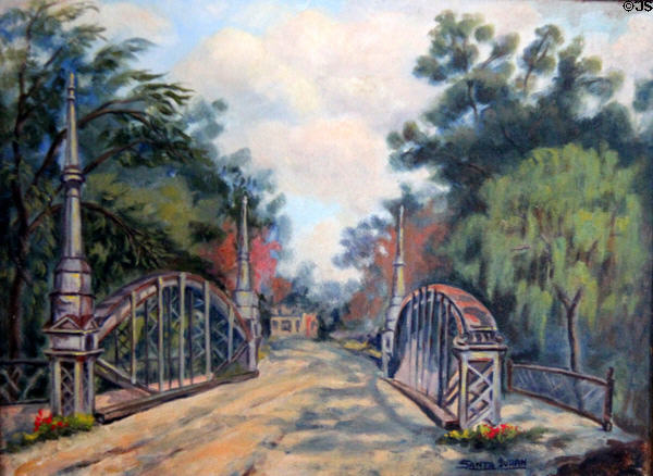 Painting of Old O.Henry Bridge on Johnson St. in San Antonio at O.Henry House Museum. San Antonio, TX.