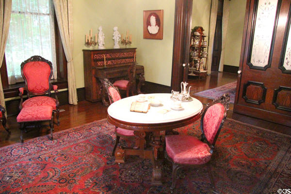Family parlor with piano at Edward Steves Homestead Museum. San Antonio, TX.