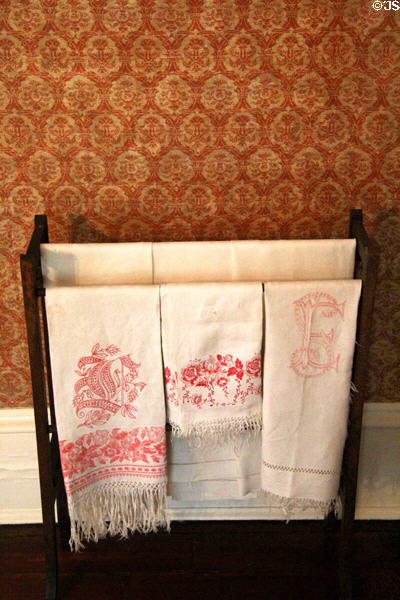 Embroidered towels at Edward Steves Homestead Museum. San Antonio, TX.
