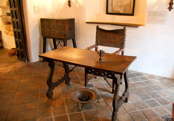 Room furnished as office with table for desk & document chest at Spanish Governor's Palace. San Antonio, TX.