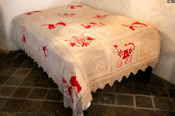 Embroidered coverlet at Spanish Governor's Palace. San Antonio, TX.