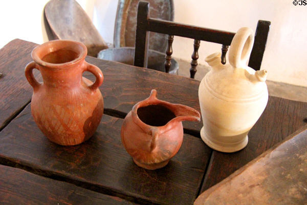 Vessels on kitchen table at Spanish Governor's Palace. San Antonio, TX.
