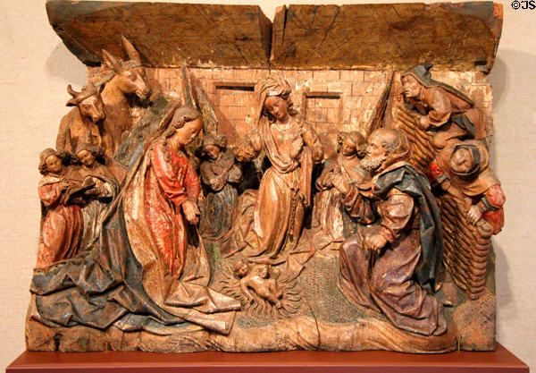 Nativity wood sculpture (late 1400s) from Netherlands at McNay Art Museum. San Antonio, TX.