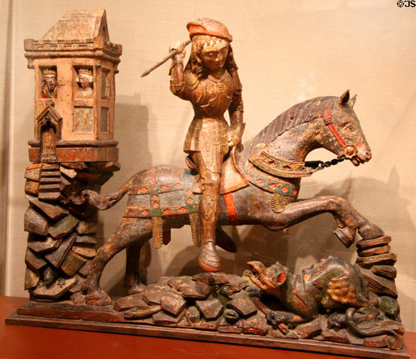 St George wood sculpture (late 1400s) from Southern Germany at McNay Art Museum. San Antonio, TX.