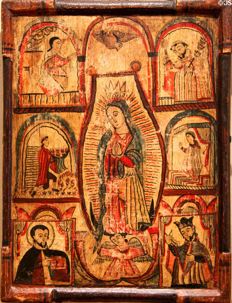 Nuestra Señora de Guadalupe painting (c1820-60) by Rafael Aragón of New Mexico at McNay Art Museum. San Antonio, TX.