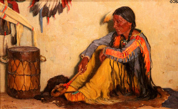 Old War Drummer painting (c1930s-1953) by Joseph H. Sharp of Taos at McNay Art Museum. San Antonio, TX.