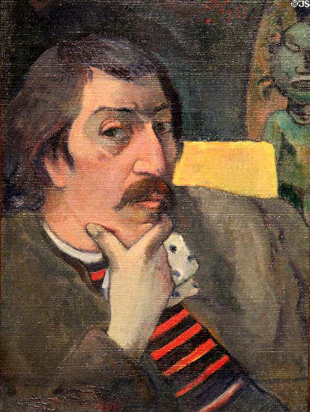 Portrait of the Artist with Idol painting (c1893) by Paul Gauguin at McNay Art Museum. San Antonio, TX.
