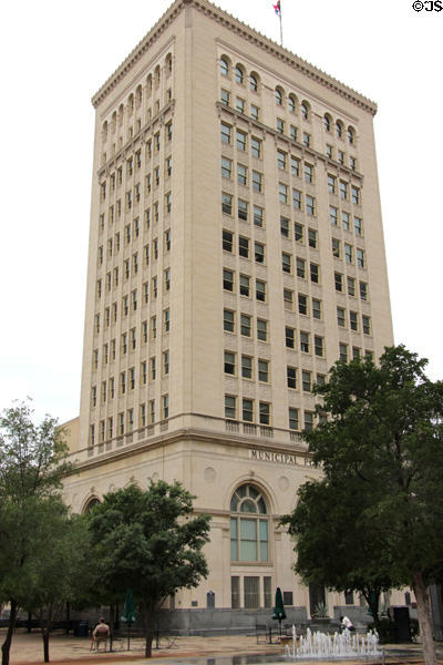 Municipal Plaza building (originally Frost Bank Building) (1922 ) (12 floors) (114 W. Commerce) now City Council chambers & city offices. San Antonio, TX. Architect: Leo Maria Joseph Dielmann.