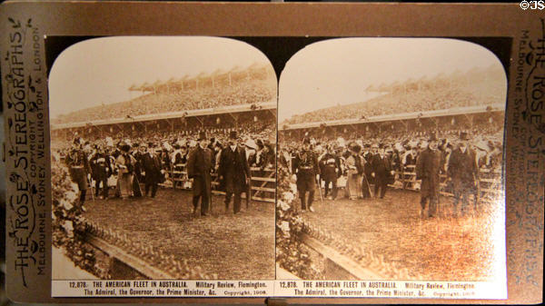 Stereograph (1908) of Great White Fleet's visit to Australia (Military review) at National Museum of the Pacific War. Fredericksburg, TX.