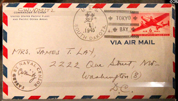 Admiral Nimitz letter postmarked from Tokyo Bay (Sept. 1, 1945) at National Museum of the Pacific War. Fredericksburg, TX.