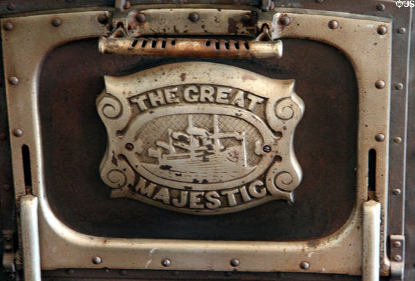 The Great Majestic steamship brand plate on stove by Majestic Mfg. Co. of St. Louis at Pioneer Museum. Fredericksburg, TX.