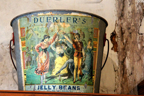 Tin tub for Duerler's Jelly Beans in Kammlah general store at Pioneer Museum. Fredericksburg, TX.