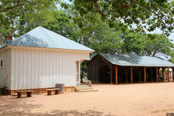 White Oak School (c1920) & carriage barn at Pioneer Museum. Fredericksburg, TX.