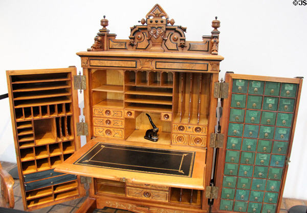 Some of the 110 compartments in Wooton desk at Museum of Western Art. Kerrville, TX.