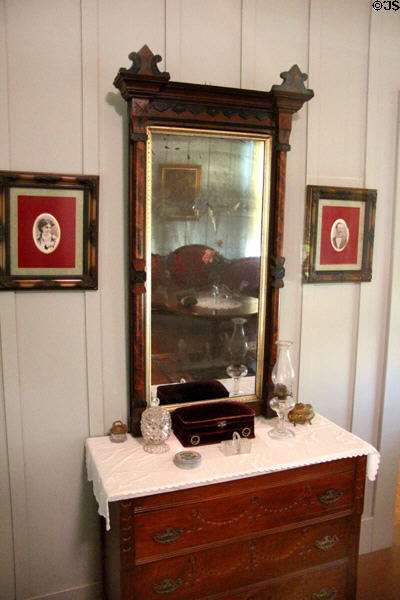 Bureau & mirror in LBJ birthplace house at Lyndon B. Johnson NHP. Stonewall, TX.