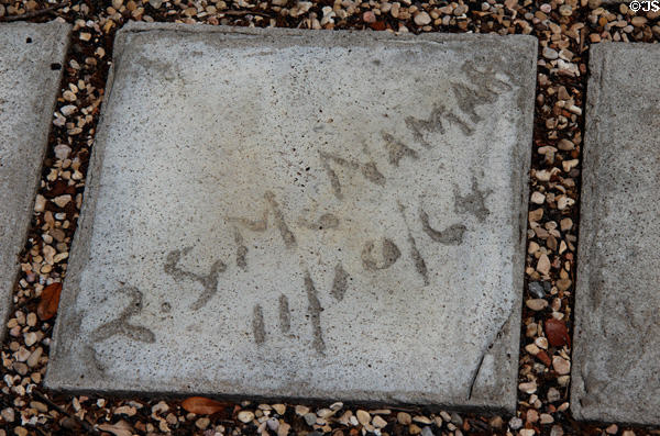 Cement signature (1964) of visitor Defense Secretary R.S. McNamara at Lyndon B. Johnson NHP. Stonewall, TX.