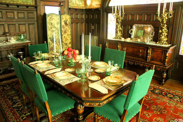 Dining table & china service in breakfast room at McFaddin-Ward House. Beaumont, TX.