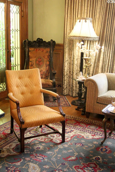Seating corner in library at McFaddin-Ward House. Beaumont, TX.