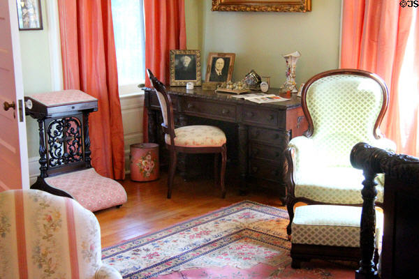Desk & prayer stool in master bedroom at McFaddin-Ward House. Beaumont, TX.
