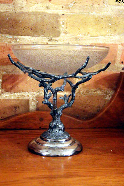 Bowl on sculpted metal base, possibly a calling card holder, at Earle-Napier-Kinnard House. Waco, TX.