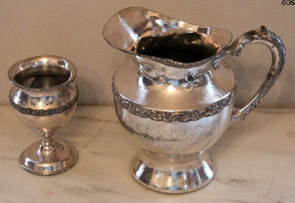 Silver pitcher & chalice trophies at East Terrace House. Waco, TX.