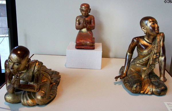 Gilded wood carvings of disciples of Buddha (19th) from Myanmar at Crow Collection of Asian Art. Dallas, TX.