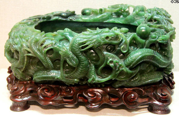 Qing dynasty carved nephrite dragon bowl (19thC) from China at Crow Collection of Asian Art. Dallas, TX.