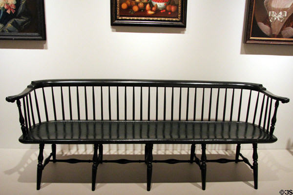 Windsor settee (1770-85) from Philadelphia, PA at Dallas Museum of Art. Dallas, TX.