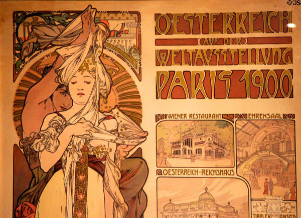 Details of Mucha style on Austria at Exposition Universelle poster (1900) by Alphonse Mucha at Dallas Museum of Art. Dallas, TX.