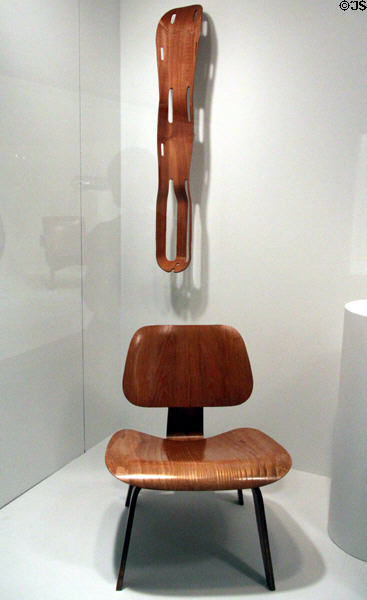 LCW chair (1945-6) by Charles & Ray Eames under Eames traction leg splint (c1941) at Dallas Museum of Art. Dallas, TX.