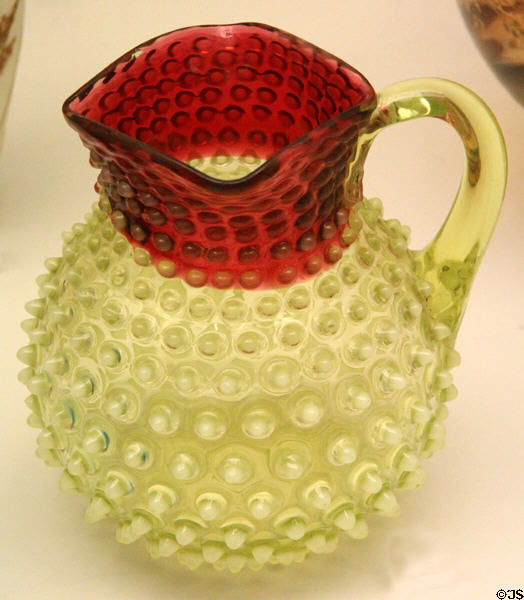 Pressed glass water pitcher (1850-90) by Hobbs, Brockunier & Co., Wheeling, WV at Dallas Museum of Art. Dallas, TX.