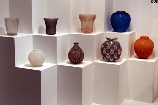 Glass vases (c1919-34) by Rene Jules Lalique of France at Dallas Museum of Art. Dallas, TX.