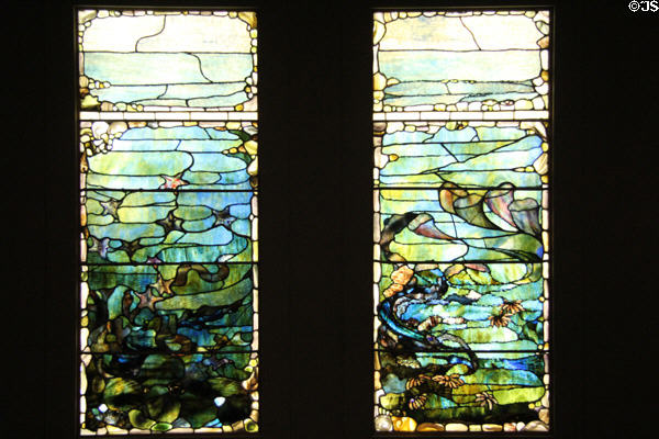 Starfish (spring) & Sea Anemone (summer) stained glass windows (c1886-95) by Louis Comfort Tiffany at Dallas Museum of Art. Dallas, TX.