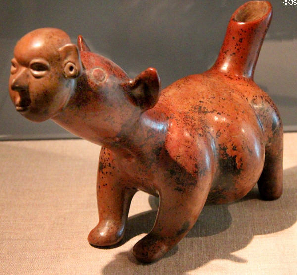 Ceramic dog with human mask (c100 BCE-200 CE) from Jalisco, Mexico at Dallas Museum of Art. Dallas, TX.